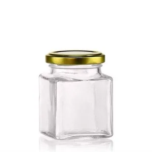 Toples Kaca Persegi 220ml dengan Tutup Gold