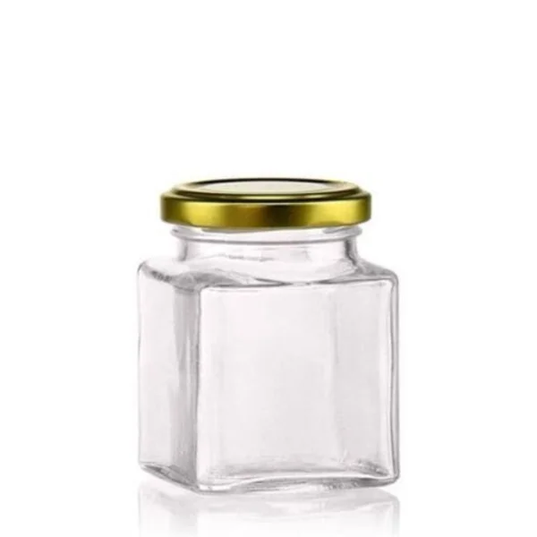 Toples Kaca Persegi 220ml dengan Tutup Gold