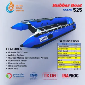 Rubber Boat PVC Korea OCEAN 525 Rescue Basarnas BNPB BPBD Capacity 12 Person 1 Year Guarantee and TKDN Certificate