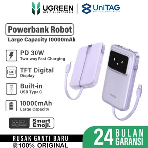 UGREEN Uno Robot Powerbank iPhone 16 15 10000mAh Type C 30W PD Fast Charging Smart LED Display - Purple, 10000mAh