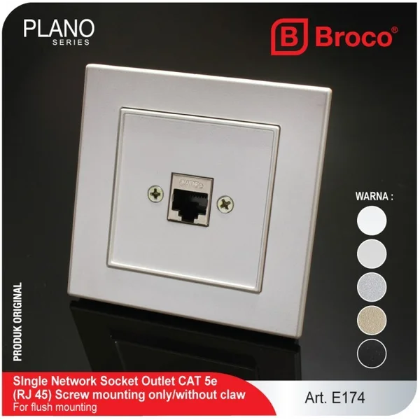 Broco Electrical Plano E174 (B) Single Network Socket Outlets Cat.5 (RJ45)