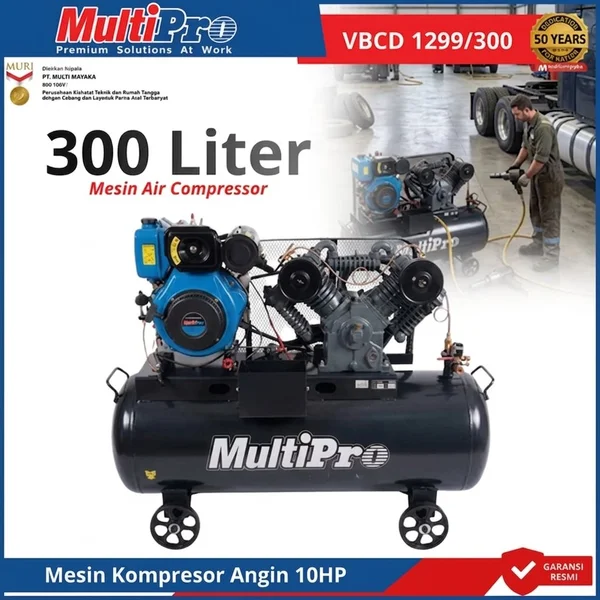 Mesin Kompresor Angin 10Hp 300 Liter Diesel MULTIPRO VBCD 1299/300 Mesin Kompresor Angin Diesel Belt Drive Air Compressors 10HP 300Liter VBCD1299/300