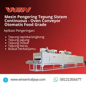 Mesin Pengering Tepung Sistem Continuous - Oven Conveyor Otomatis Food Grade