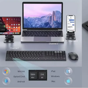  Keyboard and Mouse Jelly Combo Wireless Bluetooth and 2.4G High Quality Aluminium Rechargeable Mouse dan Keyboard 