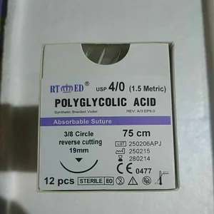 Alat Kesehatan Lainnya Benang Jahit RTMED Polyglycolic Acid 4 0 Cutting Jarum 19mm
