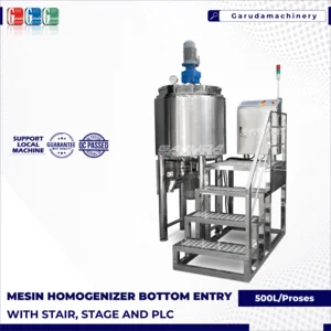 Mesin Homogenizer  Bottom Entry  500L with Stair Stage and PLC / High Shear Emulsifier 500L