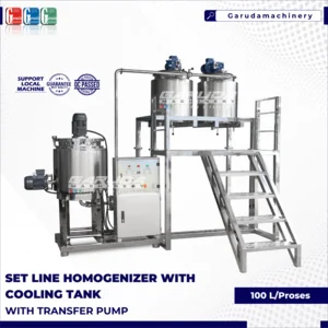 SET LINE HOMOGENIZER WITH COOLING TANK AND TRANSFER PUMP 100 LITER (High Pressure Homogenizer)