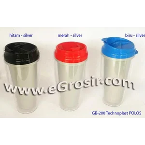 Tumbler botol plastik minum insert paper Technoplast GB-200/GB200/G200 Polos - merah-silver