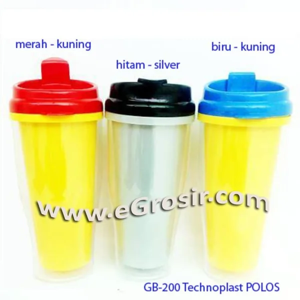 Tumbler botol plastik minum insert paper Technoplast GB-200/GB200/G200 Polos - merah-silver