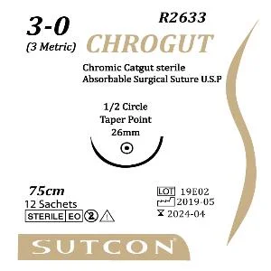 BENANG OPERASI CATGUT CROMIC 3-0 USP 26MM