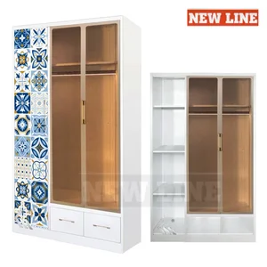 Newline - JB LED 3P S2 - Lemari Pakaian Besi LED 3 Pintu / Lemari Baju Besi Sliding Wardrobe Storage Kabinet