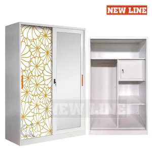 New Line - 2P 120 AJ SL B - Lemari Pakaian Besi 2 Pintu / Lemari Baju Besi Sliding Wardrobe Storage Kabinet