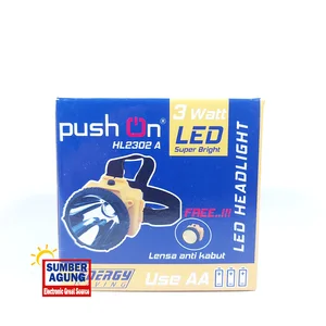 Push On HL2302 Senter Kepala Batu Baterai HL2302A 3W Super Bright Light Batre 3XAA A2 3Biji