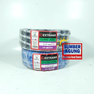 Extrana Kabel NYAF 1.5mm 100M 1 Roll NYAF Kabel Serabut Tembaga Warna Biru Hitam Berisolasi PVC Fleksibilitas Tinggi