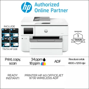Printer HP Office Jet Pro 9730 All In One Print Scan Copy Garansi Resmi Tinta HP 938 938e - 9730