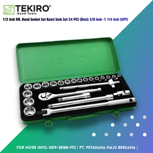 TEKIRO SC-SE0600 1/2 inch DR. Hand Socket Set Kunci Sock Set 24 PCS (Besi) 3/8 inch -1 1/4 inch (6PT)