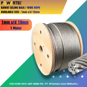 Kawat Seling Baja ( Wire Rope ) dari ukuran 1mm s/d 10mm Merek Powertec