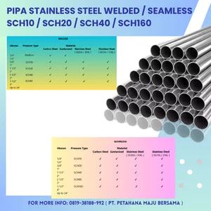 Pipa Stainless Steel 304 / 304L / 316 / 316L Welded / Seamless Pressure SCH10 / SCH20 / SCH40 / SCH80 / SCH160