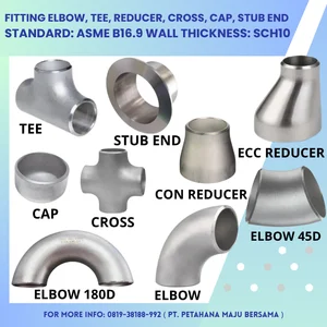 Fitting Elbow 45D / 90D / 180D / Tee / Cap / Cross / Stub End / Ecc Reducer / Con Reducer SCH10