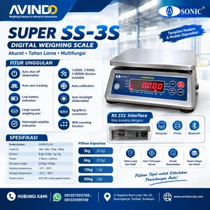 Timbangan Digital Stainless Steel Sonic Super SS-3S (3kg - 30kg)  Timbangan Industri Akurat