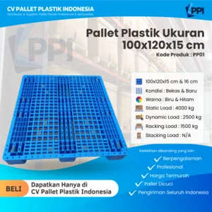 Pallet Plastik Bekas Ukuran 100x120x15 cm – PP01 / Pallet Plastik Biru Jaring