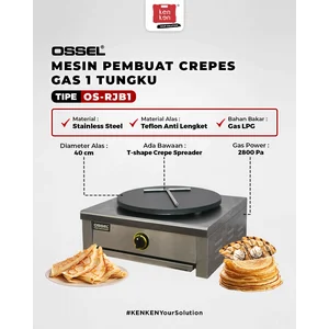 OSSEL Mesin Crepes Gas Crepes Maker 1 Tungku OS-RJB1 Gratis T-Spreader Peti Kayu Gas Crepes Baker Mesin Pembuat Crepes