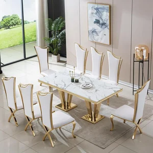 MEJA MAKAN MARMER STAINLESS LUXURY + 8 KURSI