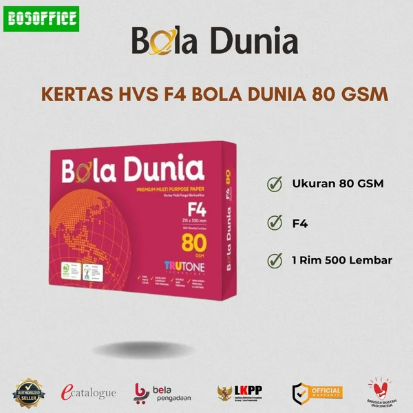KERTAS HVS F4 BOLA DUNIA 80 GSM