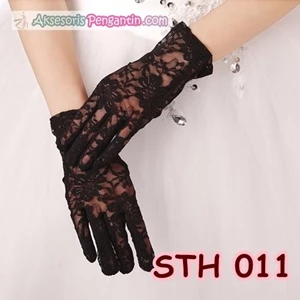 Sarung Tangan Wedding Hitam - Aksesoris Pesta Pengantin Lace - STH 011
