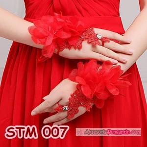 Sarung Tangan Pengantin Lace Merah l Aksesoris Wedding Wanita-STM 007