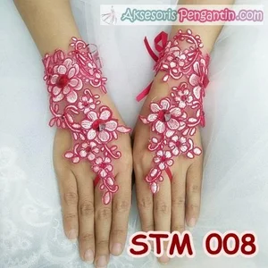 Sarung Tangan Lace Brokat Pesta Merah l Aksesoris Pengantin - STM 008