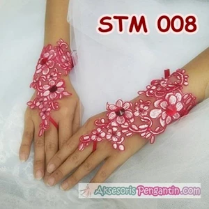 Sarung Tangan Lace Brokat Pesta Merah l Aksesoris Pengantin - STM 008