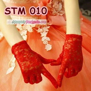Sarung Tangan Lace Wedding Merah l Aksesoris Pesta Pengantin- STM 010