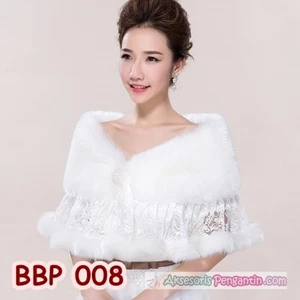 Bolero Bulu Pesta Lace Pengantin- Cardigan Wedding Putih Wanita-BBP008