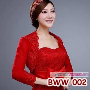 Aksesoris Bolero Pesta Wedding Lengan Panjang Merah Pengantin -BWW 002