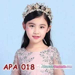 Crown Mahkota Pesta Mutiara Emas l Aksesoris Tiara Rambut Anak -APA018