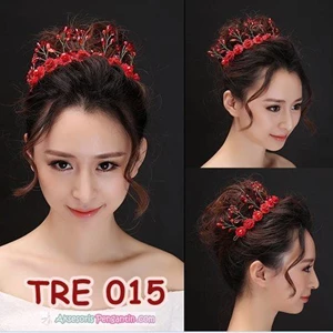 Aksesoris Rambut Bunga Pengantin Merah l Hiasan Tiara Pesta - TRE 015