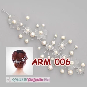 Aksesoris Sanggul Bunga Pesta l Headpiece Putih tiara Pengantin-ARM006