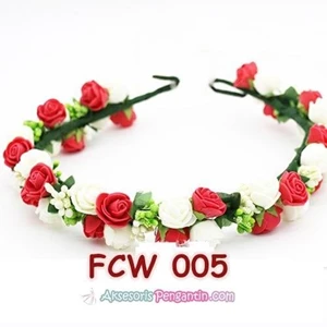 Flower Crown Wedding Merah Putih- Aksesoris Mahkota Bunga Pesta-FCW005