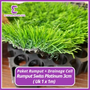 Paket Rumput Sintetis Type Swiss Platinum 3cm + Drainase Cell 3cm (ukuran 1m x 1m)