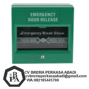 Emergency Break Glass Green / Breakglass Door Release Pintu Hijau - Reset+Led+Buzzer