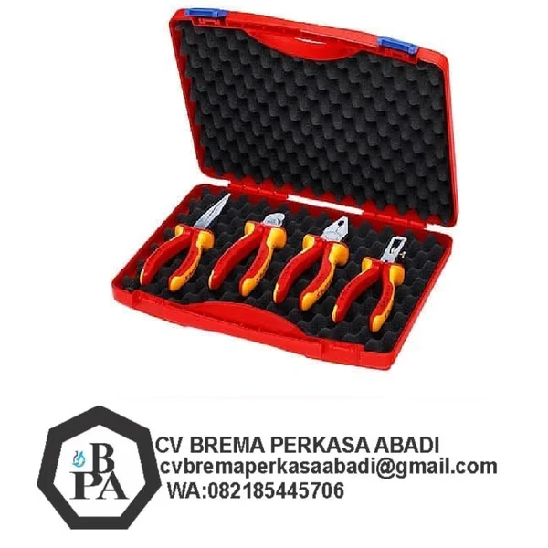 Tang Kelistrikan KNIPEX 00 20 15 – Set Tang Berinsulasi VDE dalam Compact-Box (4 Buah)