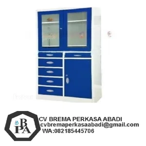 Lemari Penyimpanan Bahan Kimia Laboratorium 3 Pintu dari Baja Berlapis Epoksi