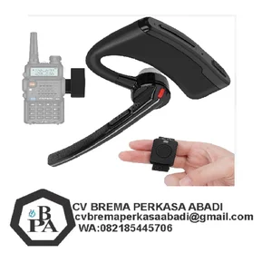 Headset Bluetooth nirkabel HJ-9 untuk walkie-talkie dilengkapi dengan mikrofon peredam bising berbasis AI dan tombol PTT yang dipasang di jari kompatibel dengan radio merek Baofeng Kenwood dan Btech