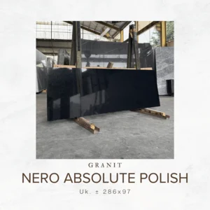 Granit Nero Absolute Polish Ukuran 286x97 cm - Batu Granit Hitam Polished untuk Interior Modern