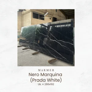 Marmer Nero Marquina (Prada White) Ukuran 286x192 cm - Batu Marmer Hitam Pelekat Vein Putih Tajam untuk Interior Modern Elegant