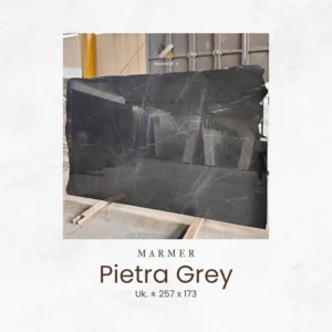 Marmer Pietra Grey Ukuran 257x173 cm - Batu Marmer Abu Gelap Vein Putih Halus untuk Interior Modern Elegant