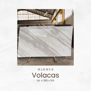 Marmer Volacas Ukuran 285x155 cm - Batu Marmer Putih Vein Abu Kebungaan Diagonal untuk Interior Bright Elegant