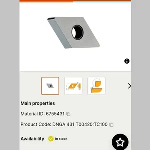 DORMER PRAMET DNGA150404 T01020 : TC100 insert ceramic - spare part  mesin bubut