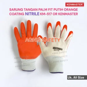 KENMASTER Palm Fit White Orange Nitrile Coated Gloves KM-517 OR